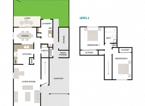 Kaimana 2/1.5 1126sf Townhome floor plan