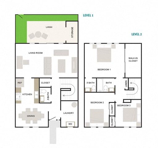 Makai 3/2.5 1368sf floor plan