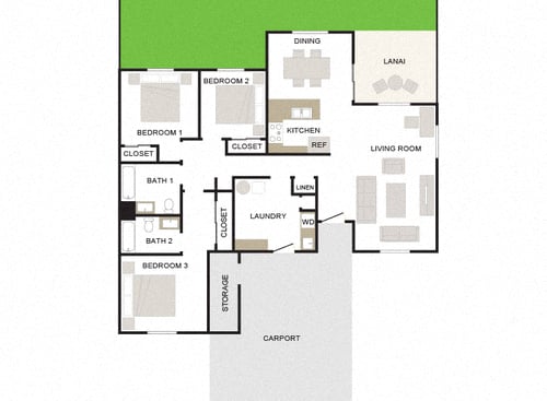 Mahana 3/2 1453sf floor plan