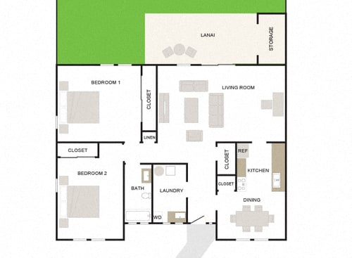 Makai 2/1 1168sf floor plan