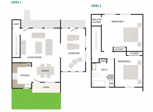 Makai 2/1 1394sf Townhome floor plan