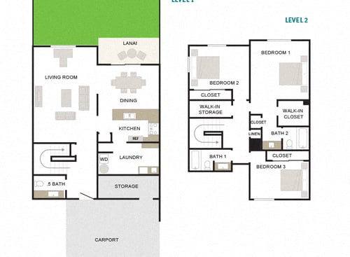 Mahana 3/2.5 1504sf Townhome floor plan