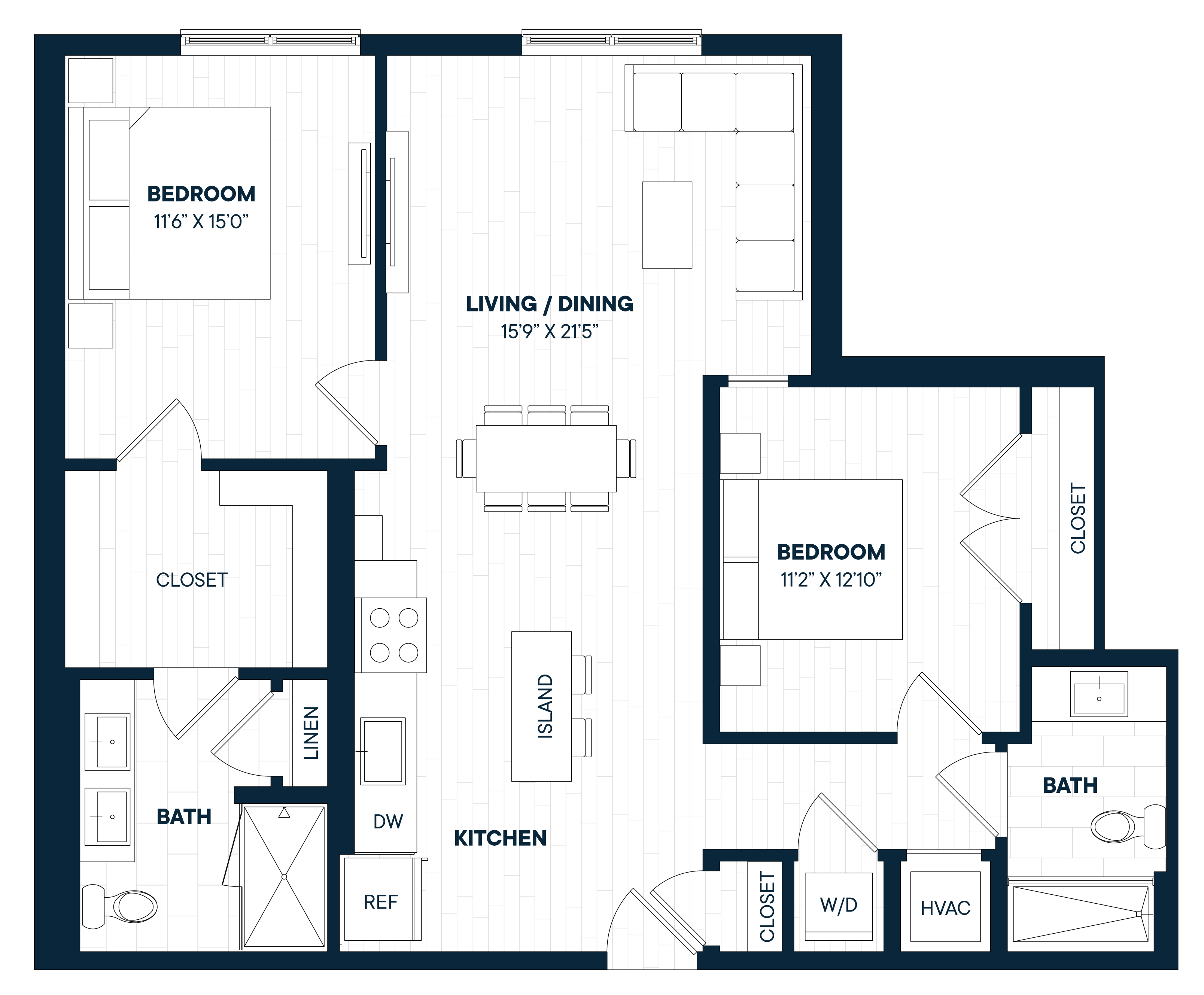 2 Bed 2 Bath-B4a floor plan