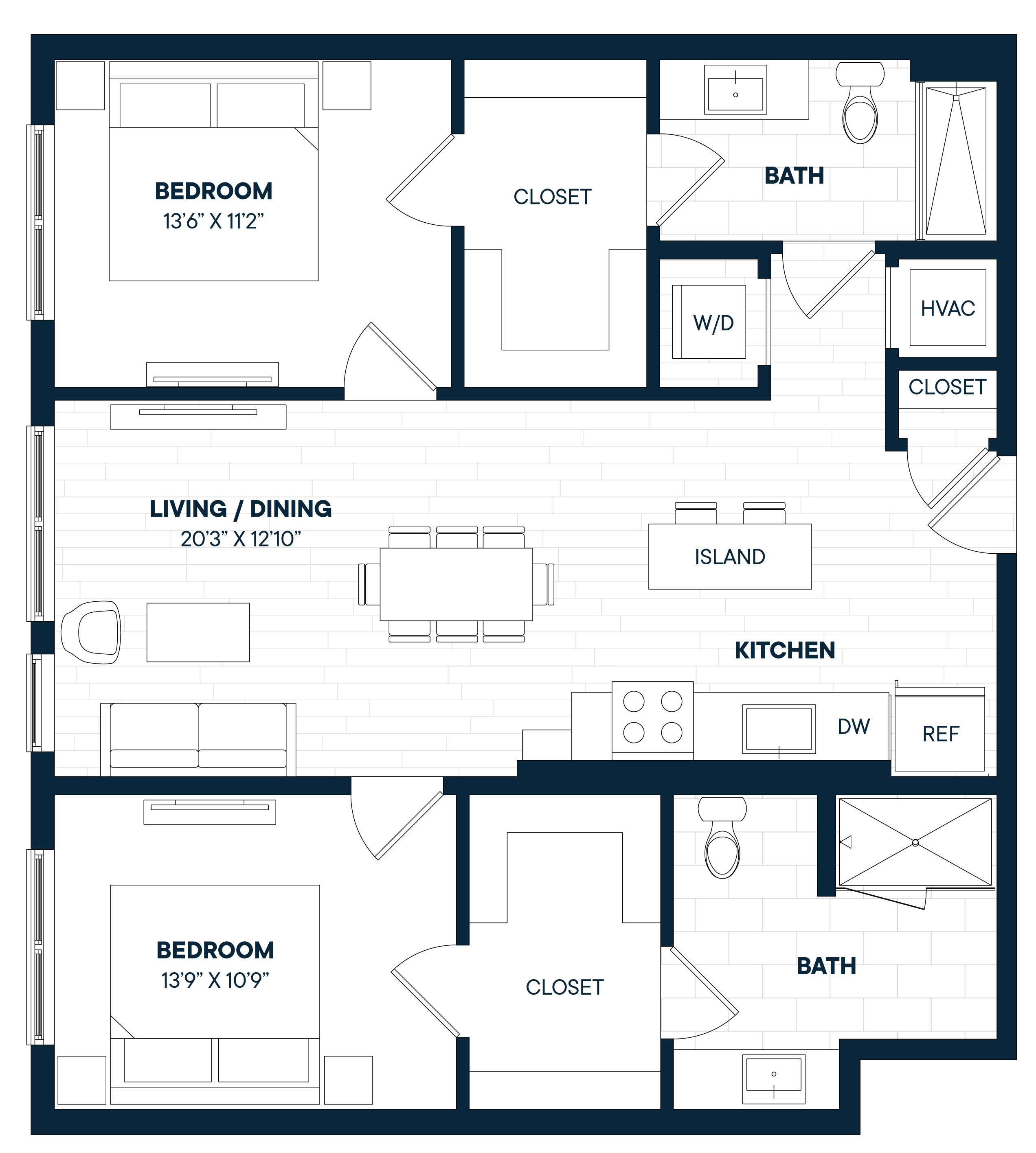 2 Bed 2 Bath-B2-C floor plan