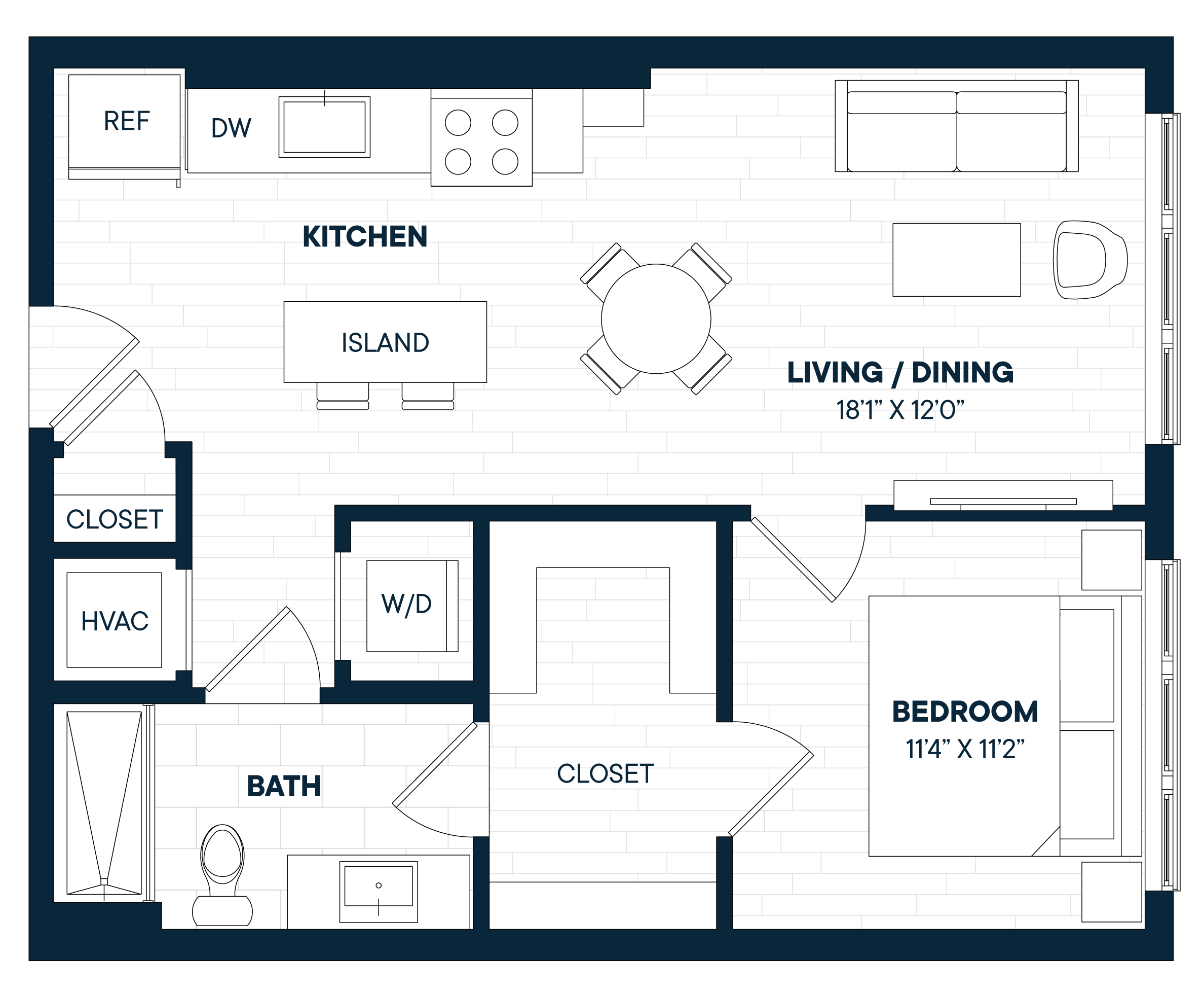 1 Bed 1 Bath-A2 floor plan