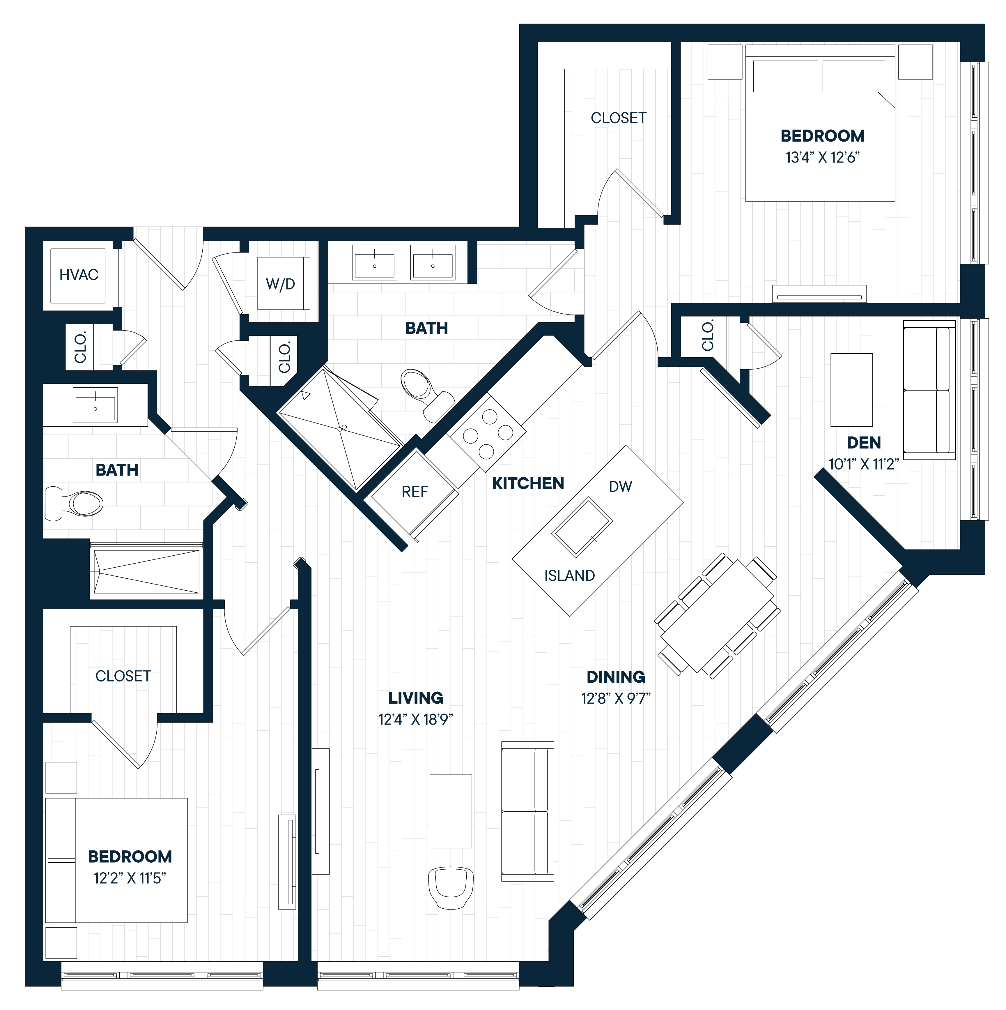 2 Bed 2 Bath Den-B8D floor plan
