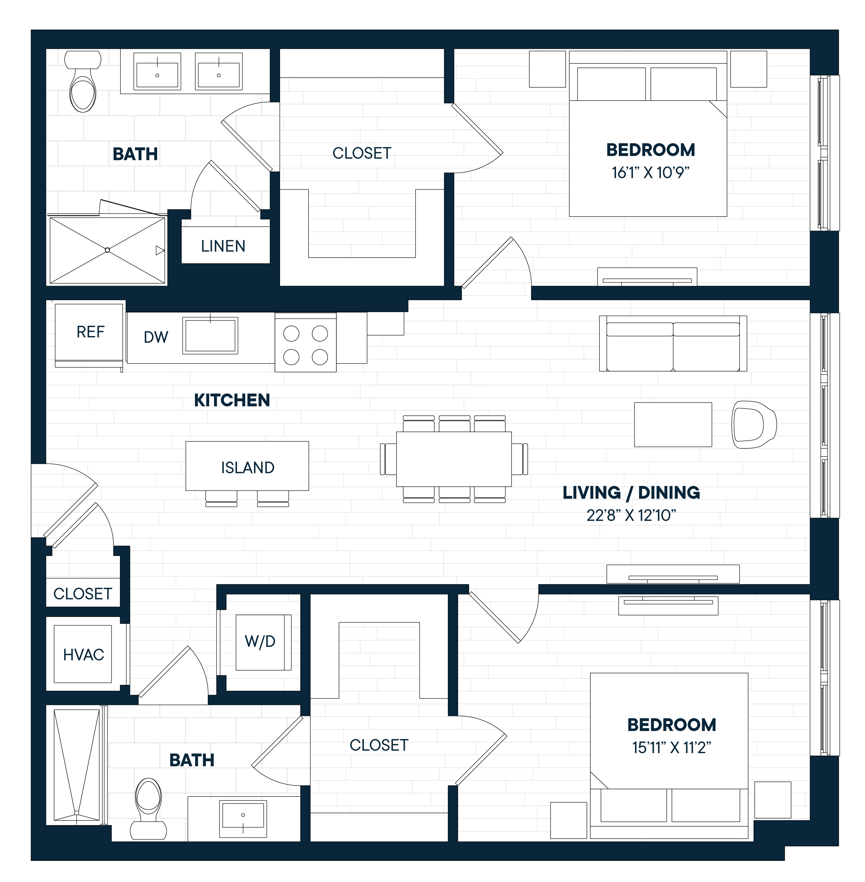 2 Bed 2 Bath-B5a floor plan