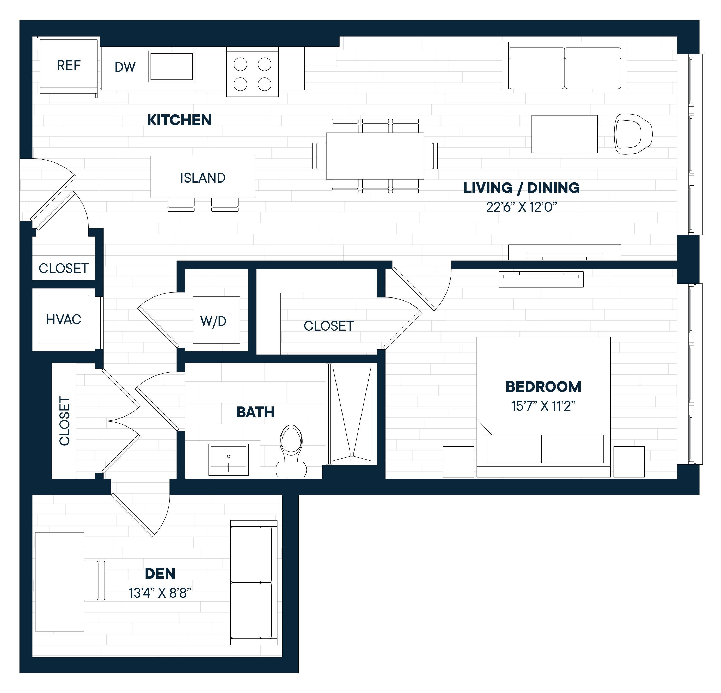 1 Bed 1 Bath Den-A1D floor plan