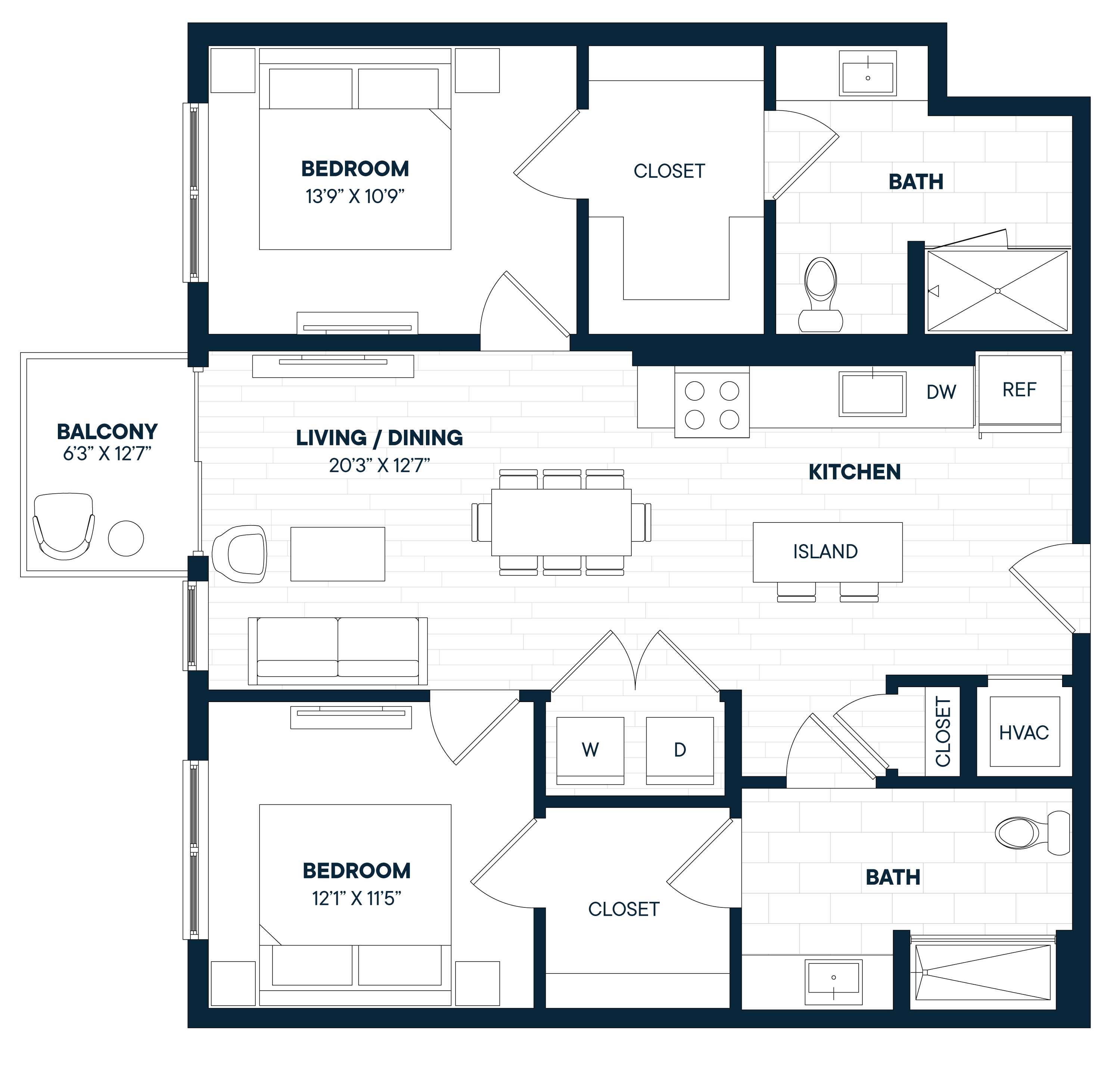 2 Bed 2 Bath-B2a-C floor plan