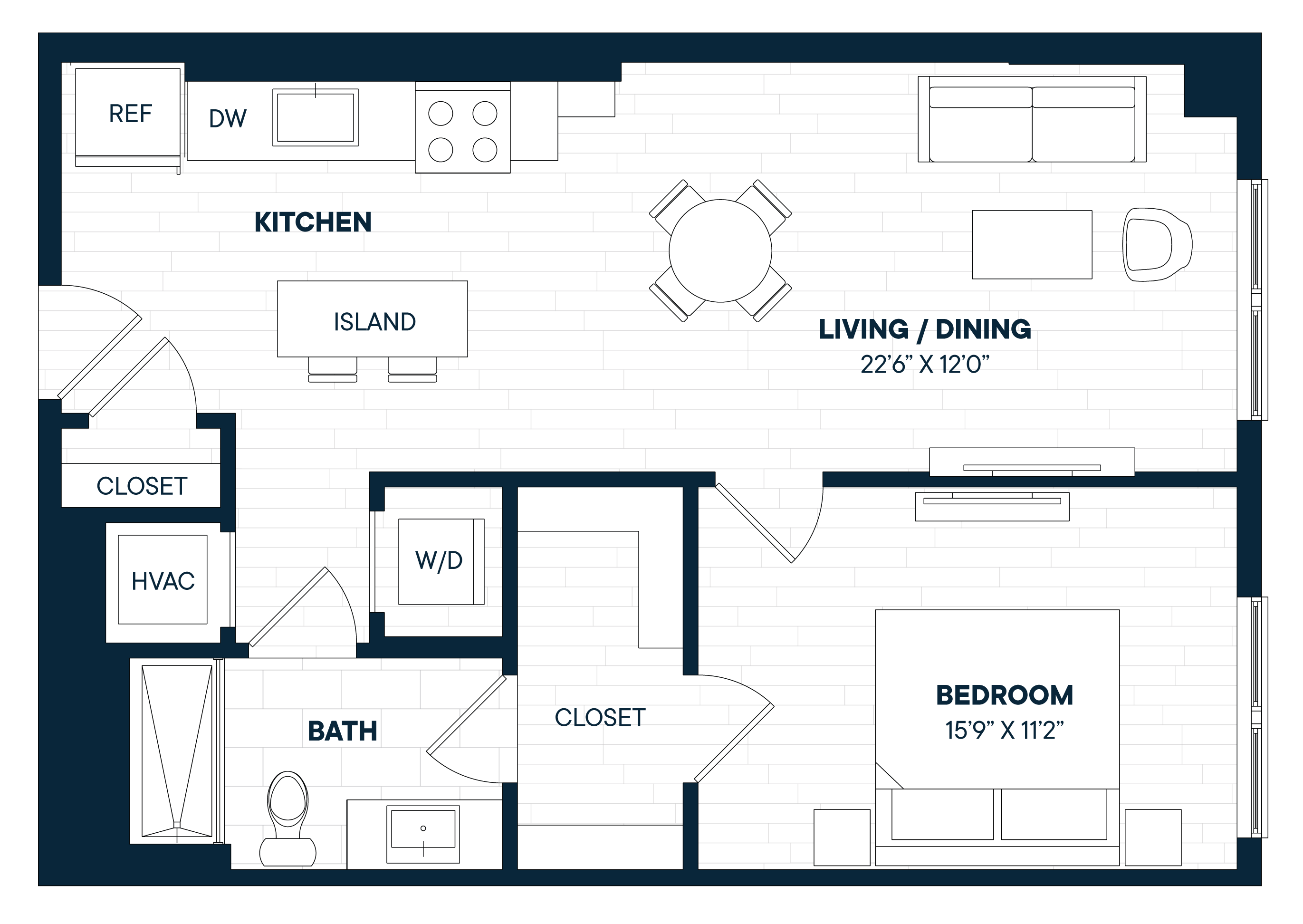 1 Bed 1 Bath-A12 floor plan