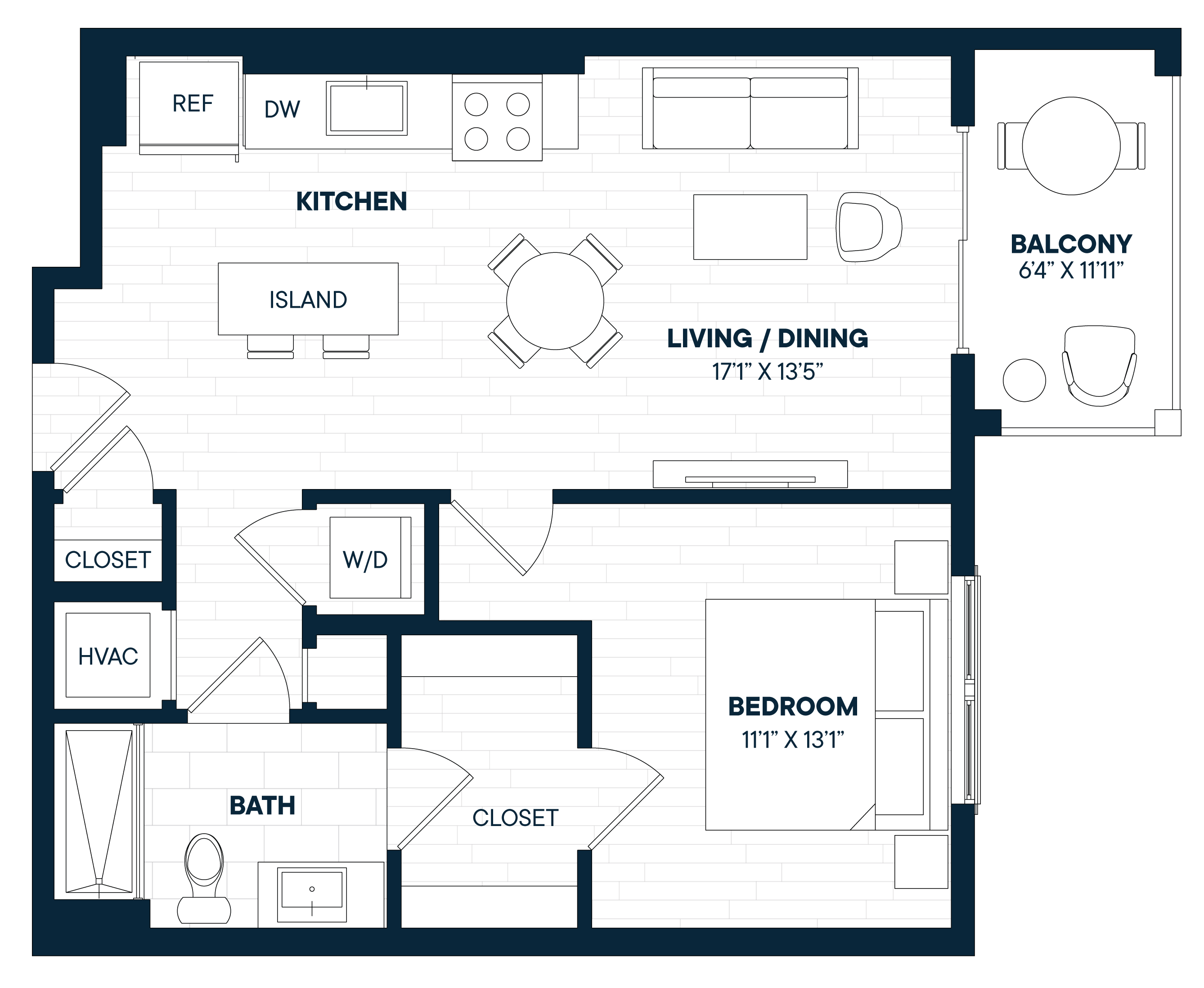 1 Bed 1 Bath-A6 floor plan