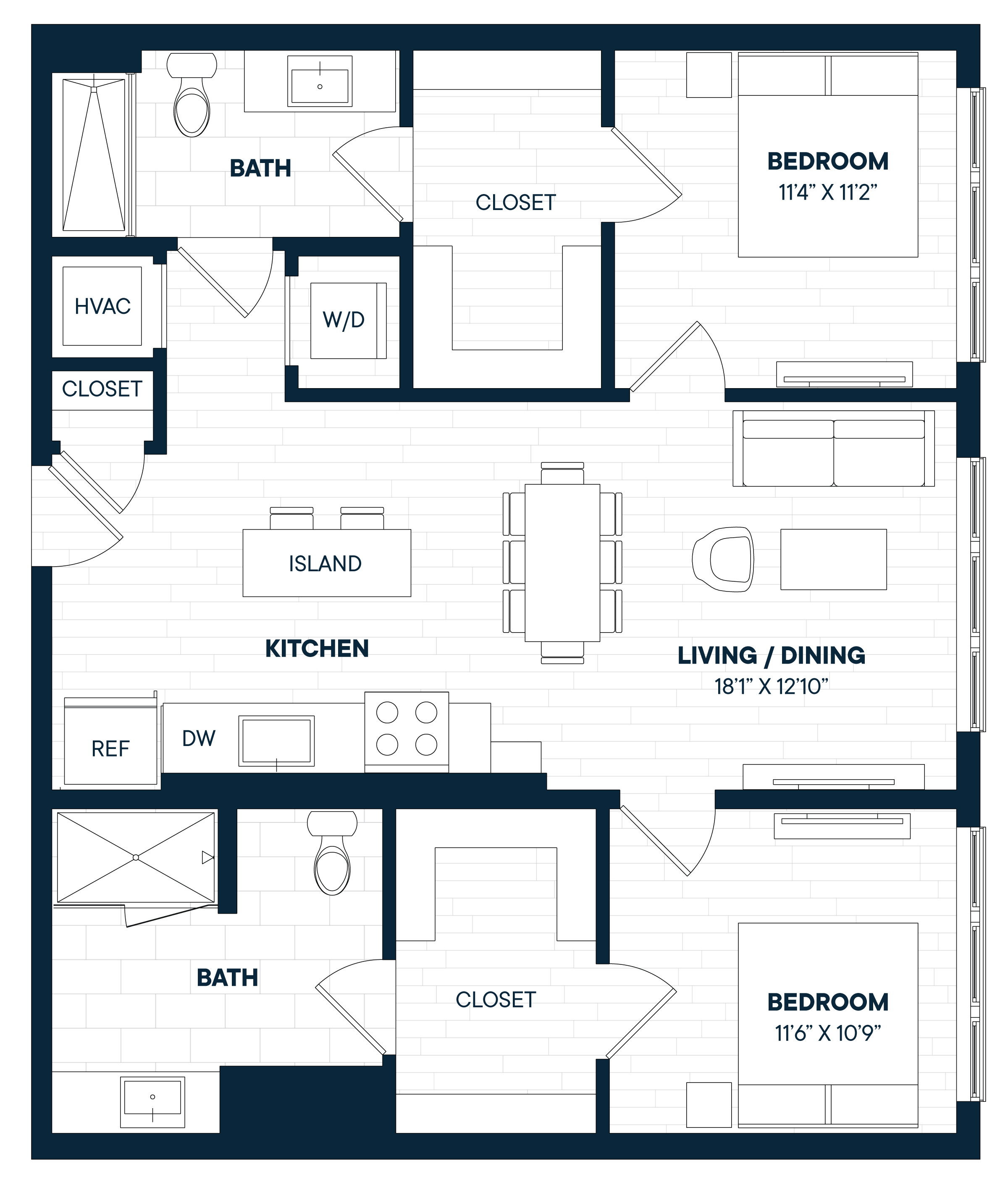 2 Bed 2 Bath-B1 floor plan