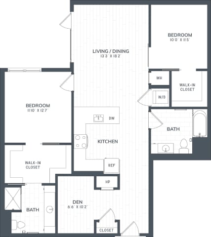 B5D | 2 Bed | 2 Bath | DEN floor plan