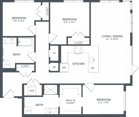 C1 | 3 Bed | 2 Bath floor plan