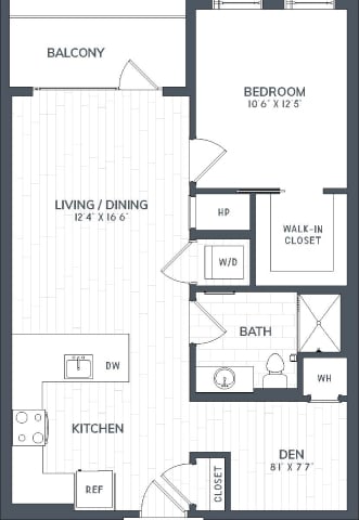 AA2D | 1 Bed | 1 Bath | DEN floor plan