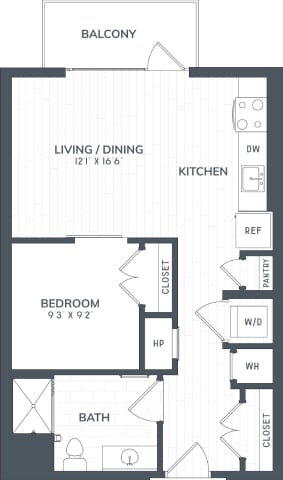J2 | 1 Bed | 1 Bath | JR floor plan