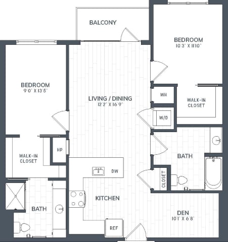 B1D.1 | 2 Bed | 2 Bath | DEN floor plan
