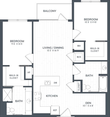 B1D | 2 Bed | 2 Bath | DEN floor plan