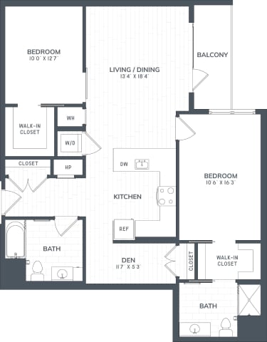 B3D | 2 Bed | 2 Bath | DEN floor plan