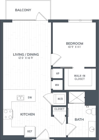 A2 | 1 Bed | 1 Bath floor plan