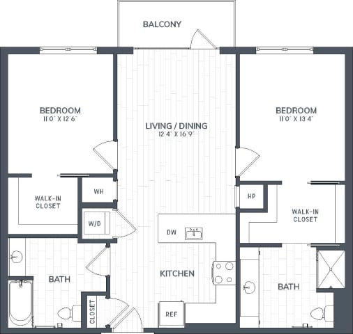 BA2 | 2 Bed | 2 Bath floor plan
