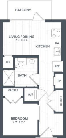 J1 | 1 Bed | 1 Bath | JR floor plan
