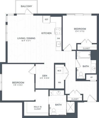 B6D | 2 Bed | 2 Bath | DEN floor plan