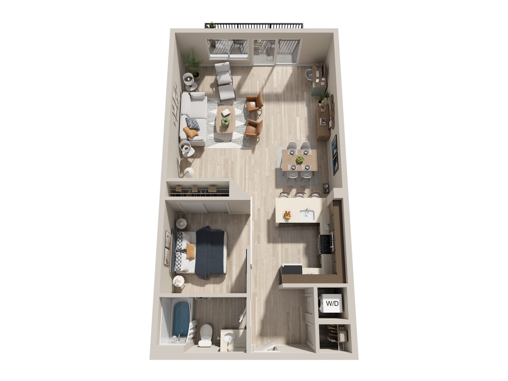 1bd 1ba Open D floor plan