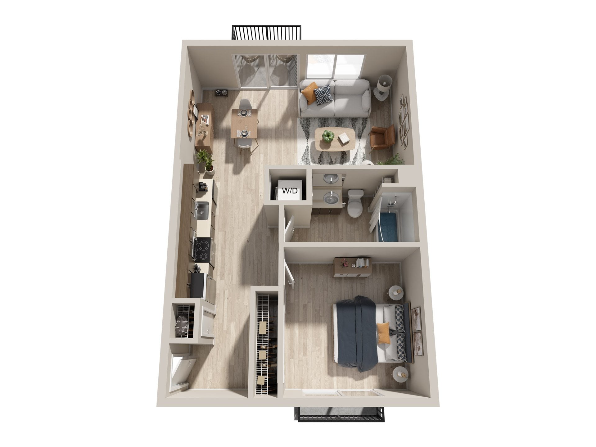 1bd 1ba K floor plan