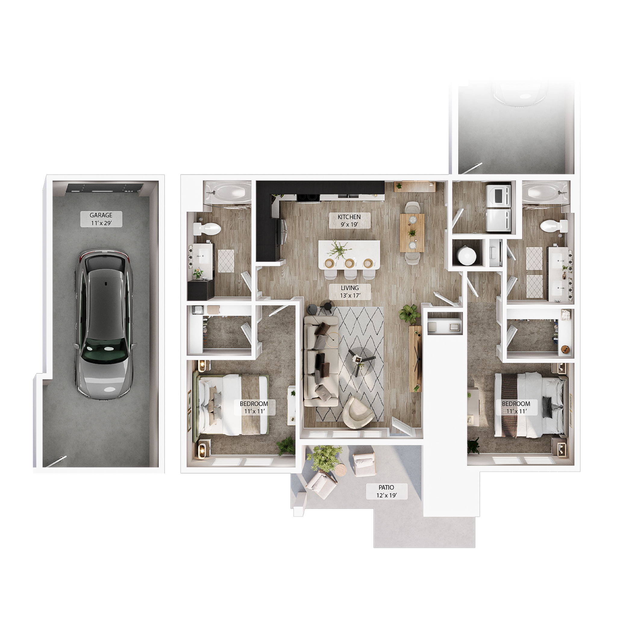 2 BR Grand Courtyard Garage floor plan