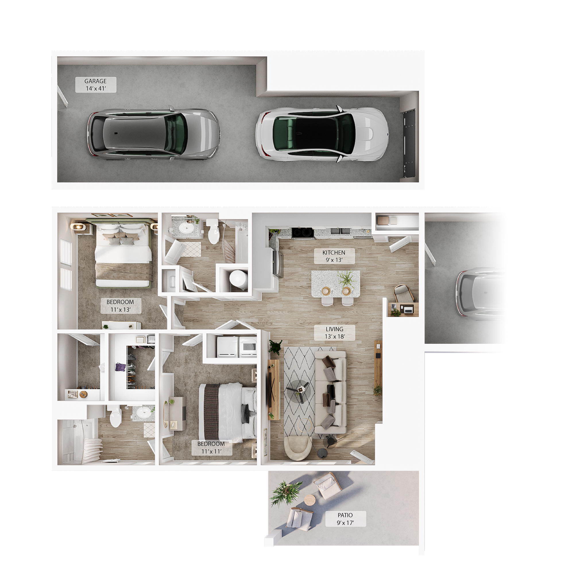 2 BR Designer Courtyard Garage floor plan