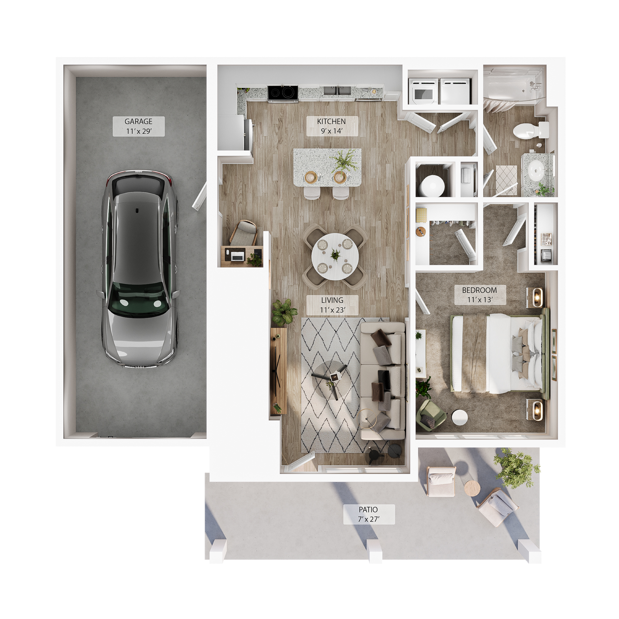 1 BR Designer Courtyard Garage floor plan