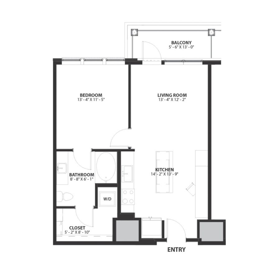 Rendering of the Asher 2 floor plan with 1 bedroom[s] and 1 bathroom[s] at Hartwood