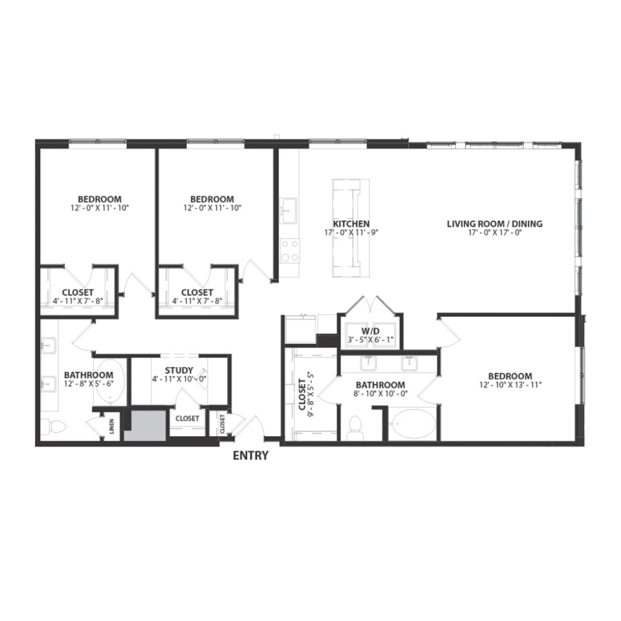 Rendering of the Lancaster 2 floor plan with 3 bedroom[s] and 2 bathroom[s] at Hartwood