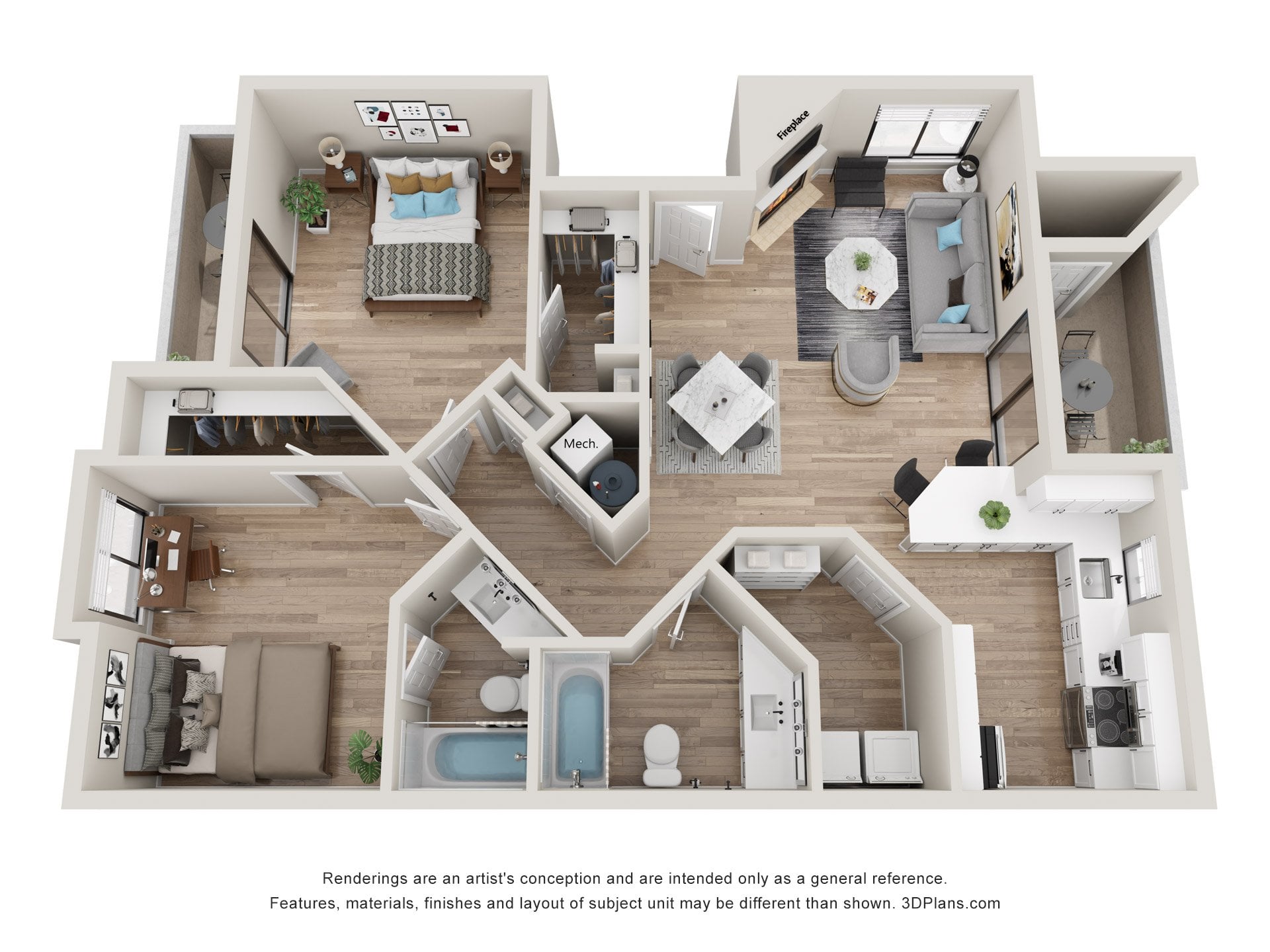 2 Bed/2 Bath-B2B floor plan
