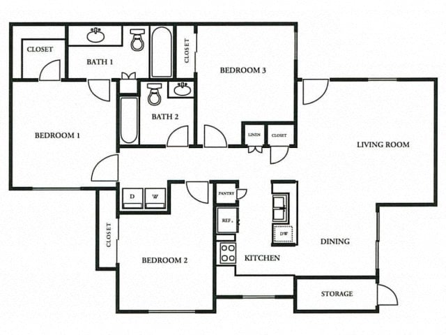 Three Bedroom / Two Bath floor plan