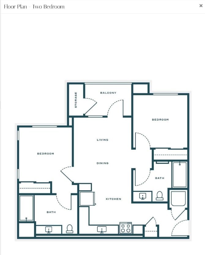 2 Bedrooms 2 Bathroom floor plan