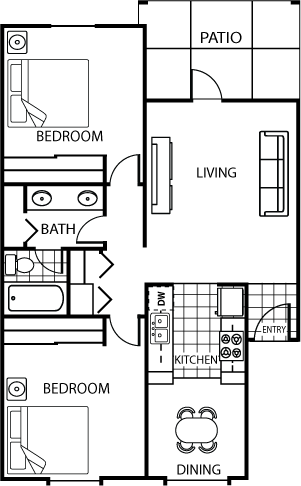 Two Bedroom One Bath floor plan