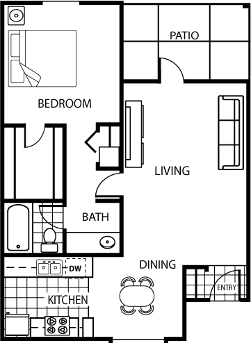 One Bedroom One Bath floor plan