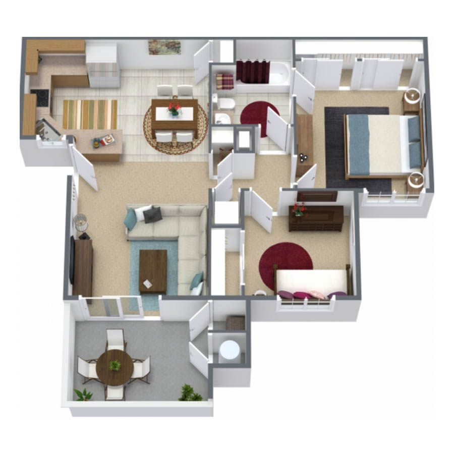 2 Bed 1 Bath Renovated floor plan