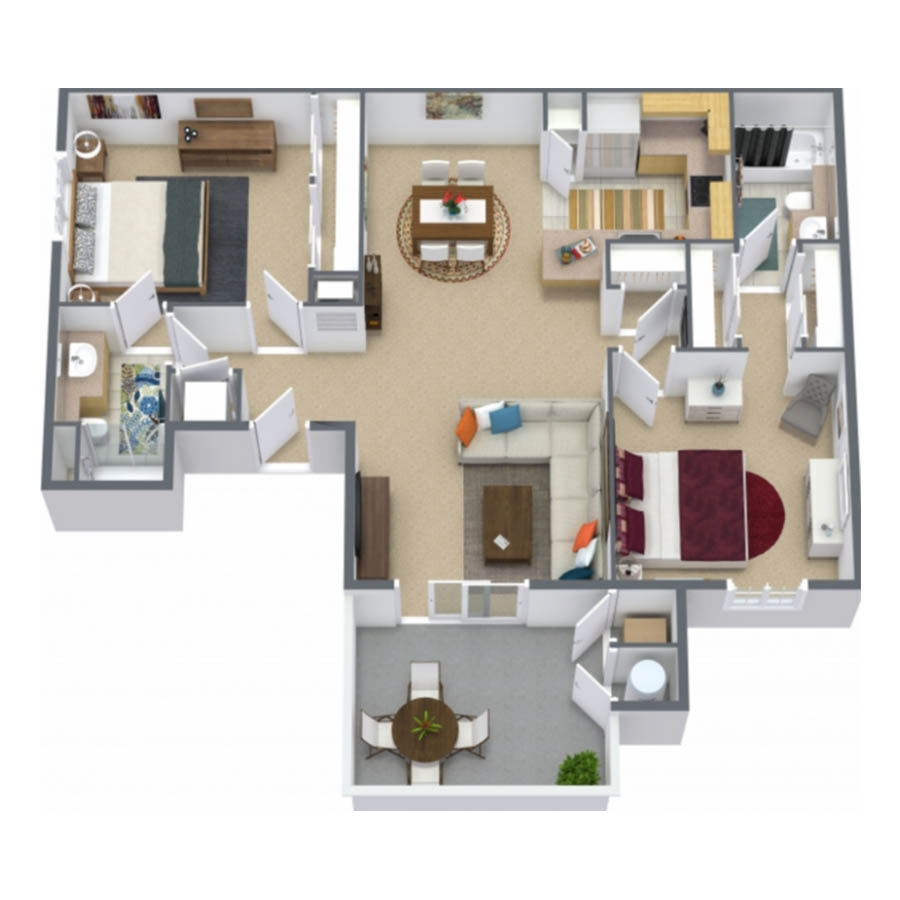 2 Bed 2 Bath floor plan