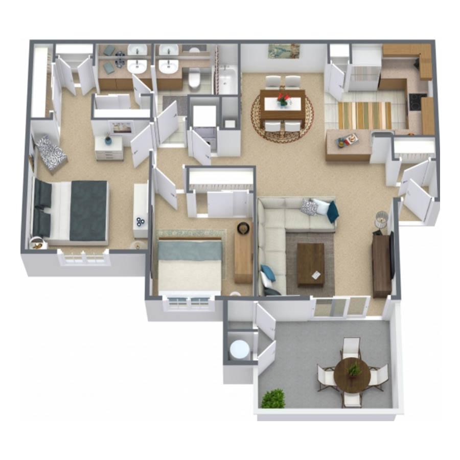 2 Bed 1.5 Bath floor plan