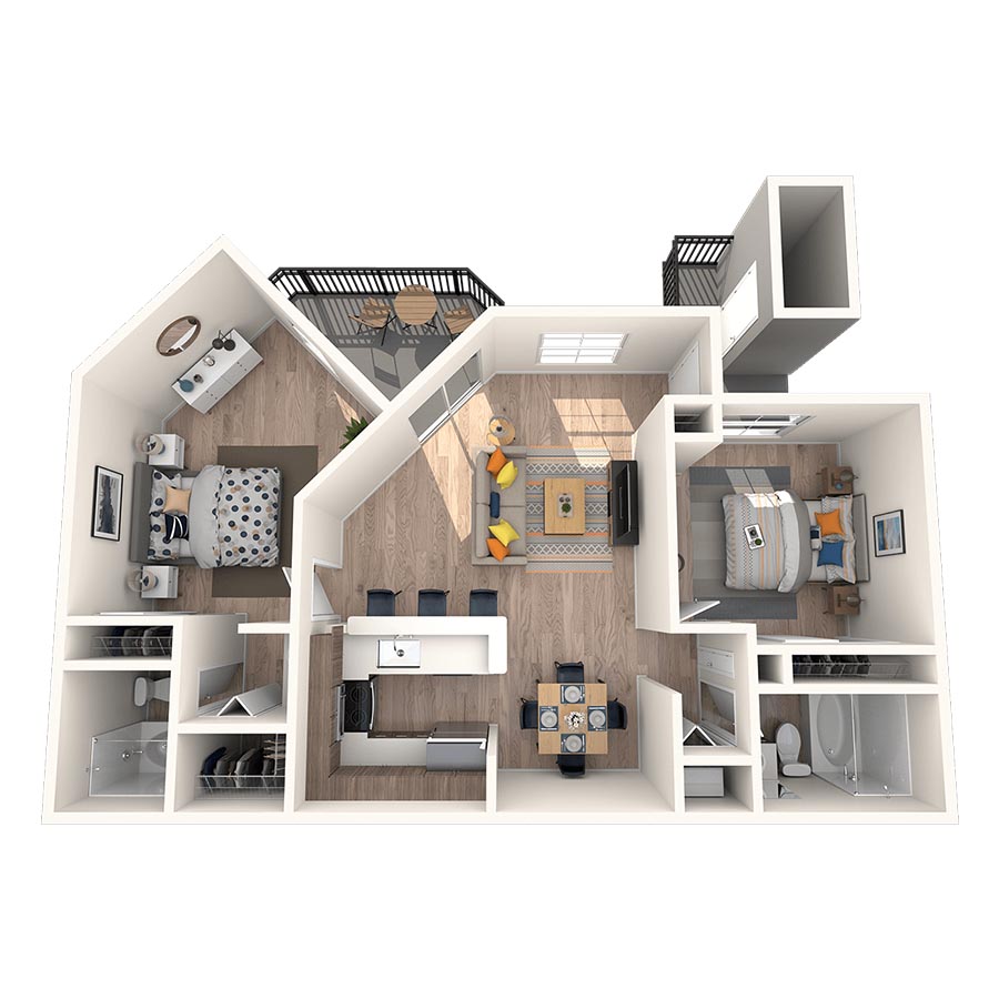 2 Bedroom 2 Bathroom Renovated floor plan