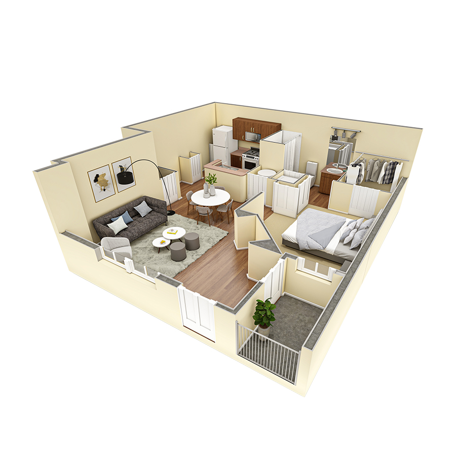 1 BR Designer Courtyard floor plan