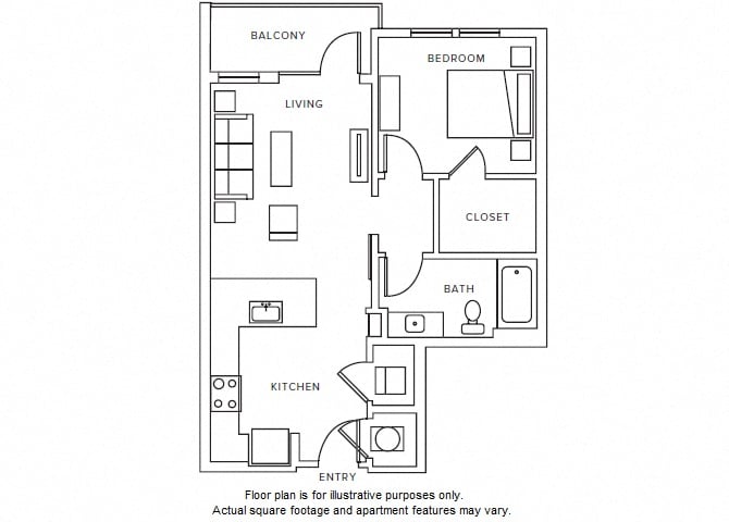 Rendering of the A1 floor plan with 1 bedroom[s] and 1 bathroom[s] at Windsor Parkview