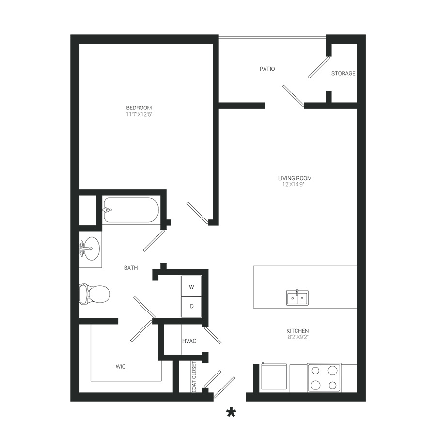 1 x 1 floor plan