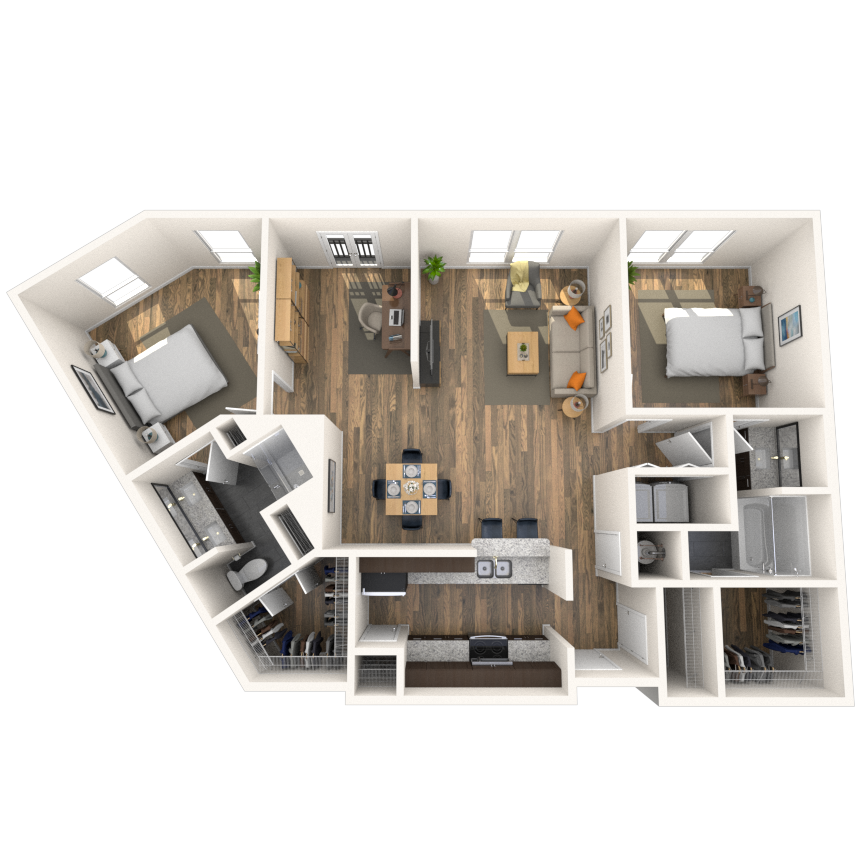 Traditional 2x2 1152-1303 SF floor plan