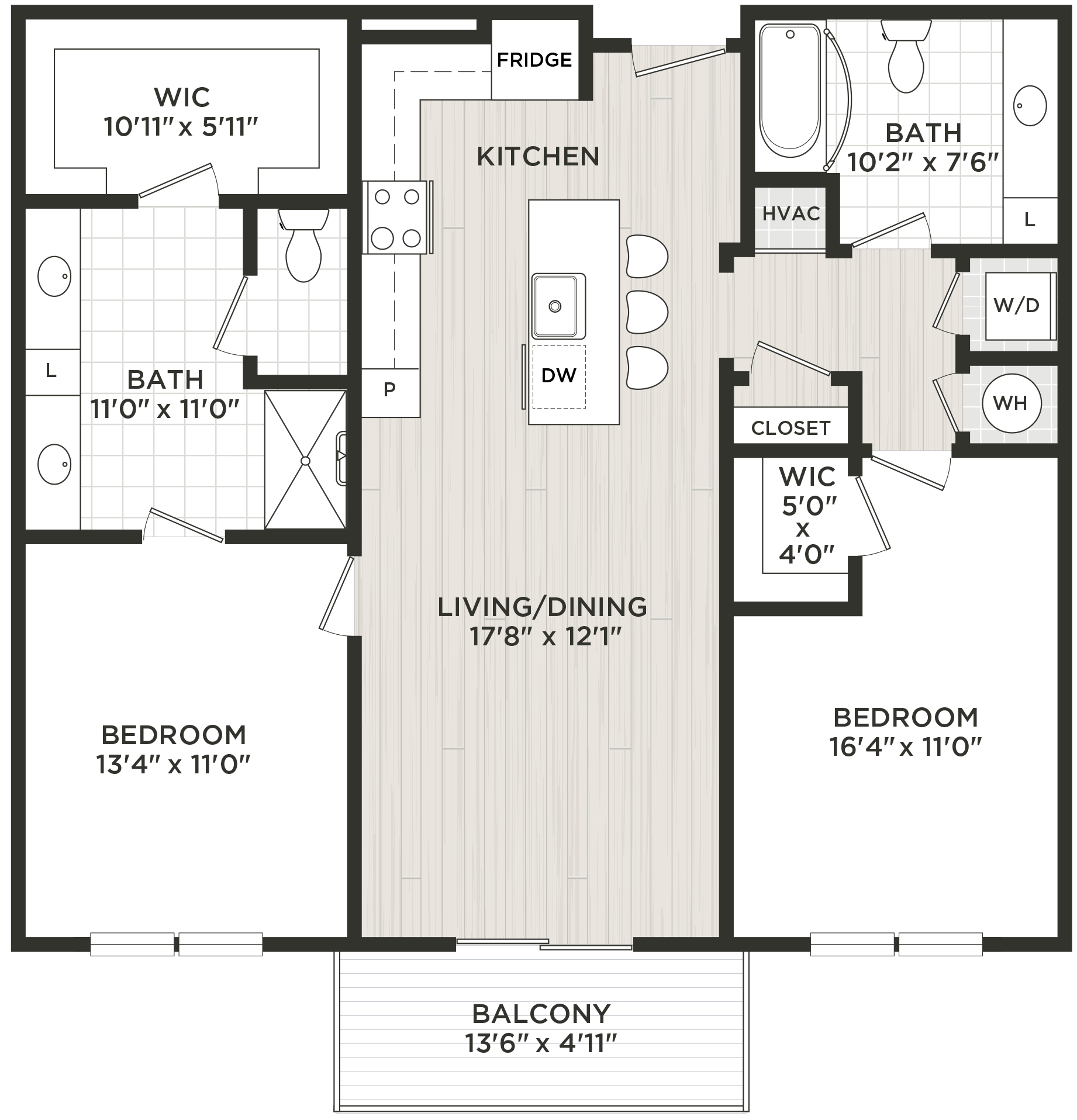 2 Bed/2 Bath-D1 floor plan