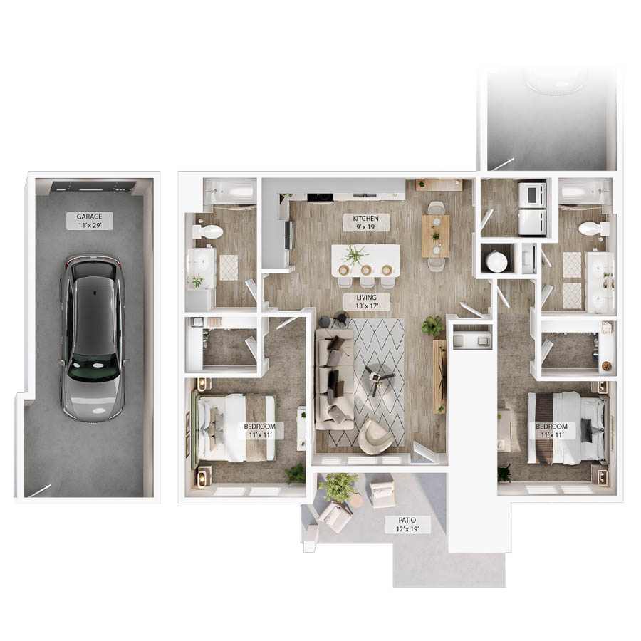 2 BR Grand Courtyard Garage floor plan