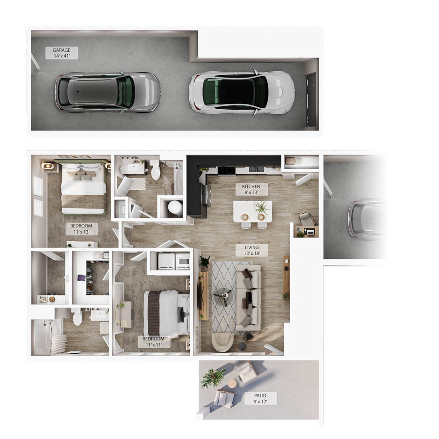 2 BR Designer Courtyard Garage floor plan